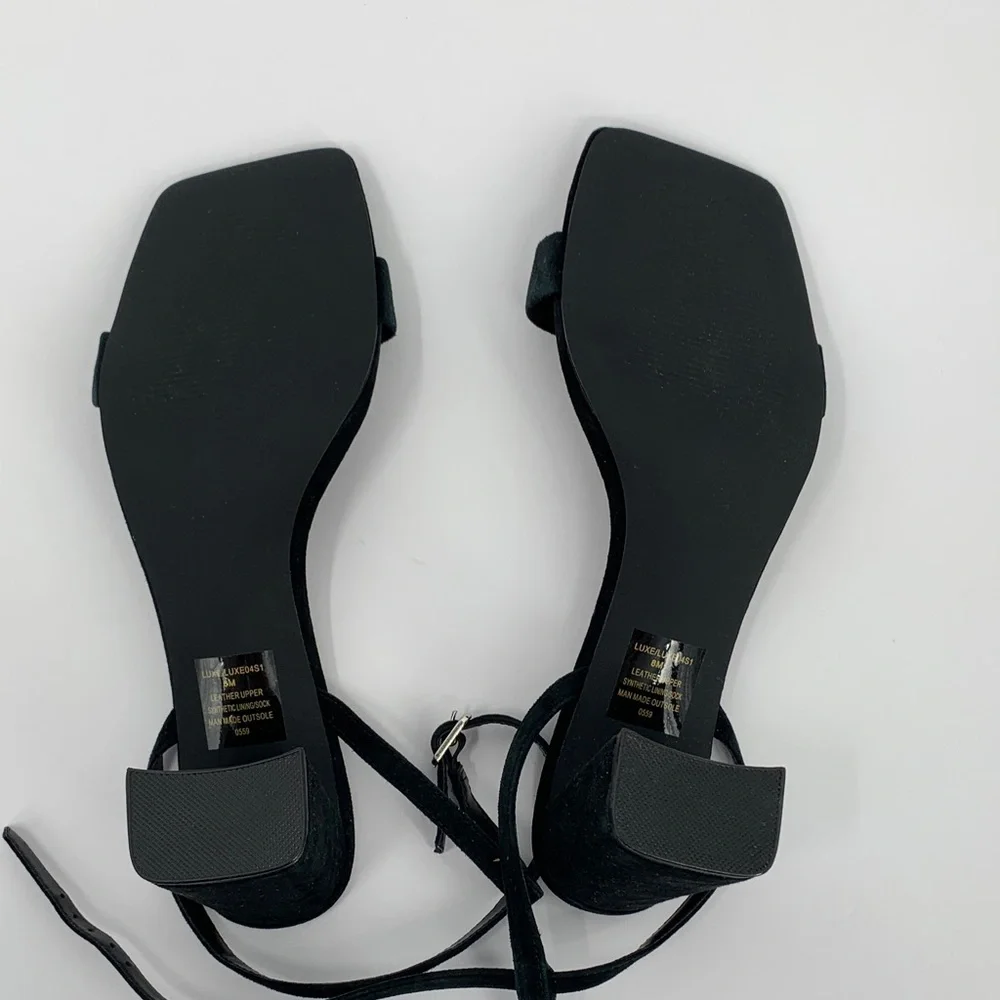 Steve Madden Luxe ankle strap black suede sandal shoe block chunky heel new 8
